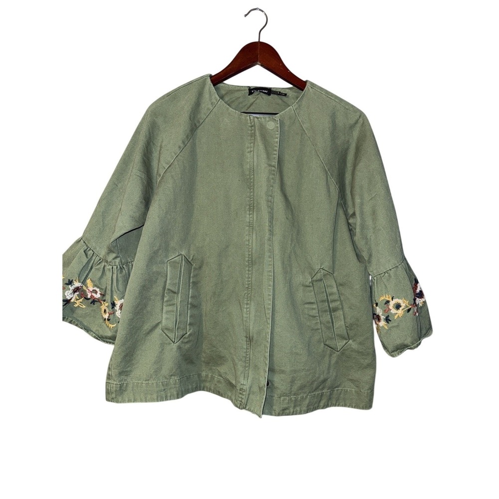 Blu Pepper Shacket Embroidered Womens L Green Lagenlook Zip Military Floral